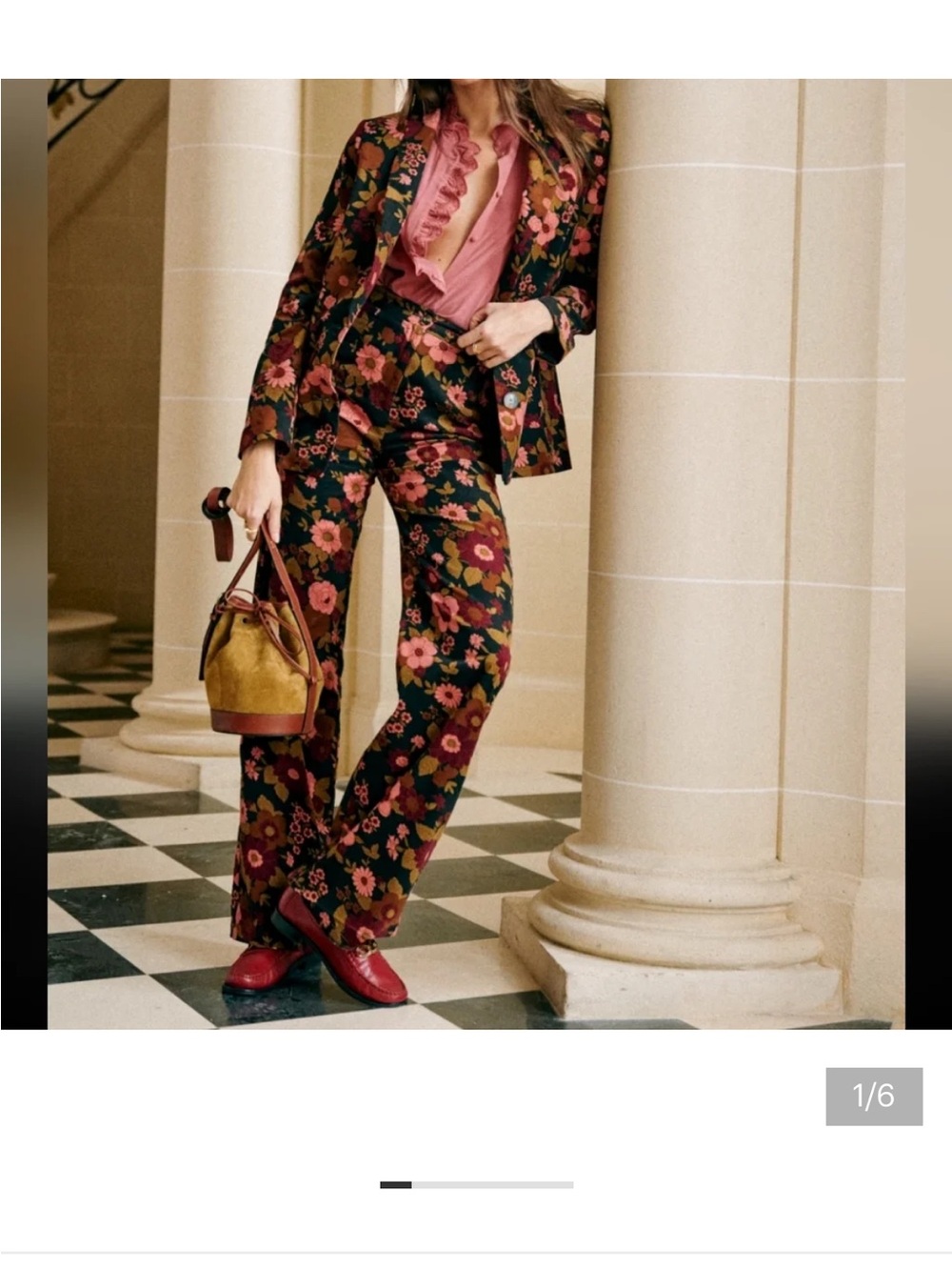 Sezane Floral Boot‑Cut Pants in Black, Pink and Green